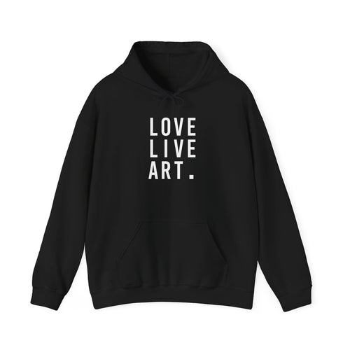 Art Lover Hoodie — "LOVE LIVE ART." Minimalist Graphic Hoodie